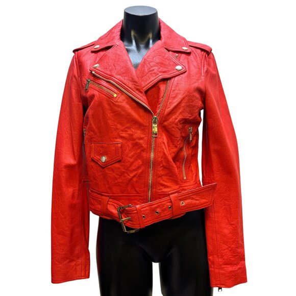 Michael Kors Red Lambskin Leather Jacket Size S - Picture 1 of 9